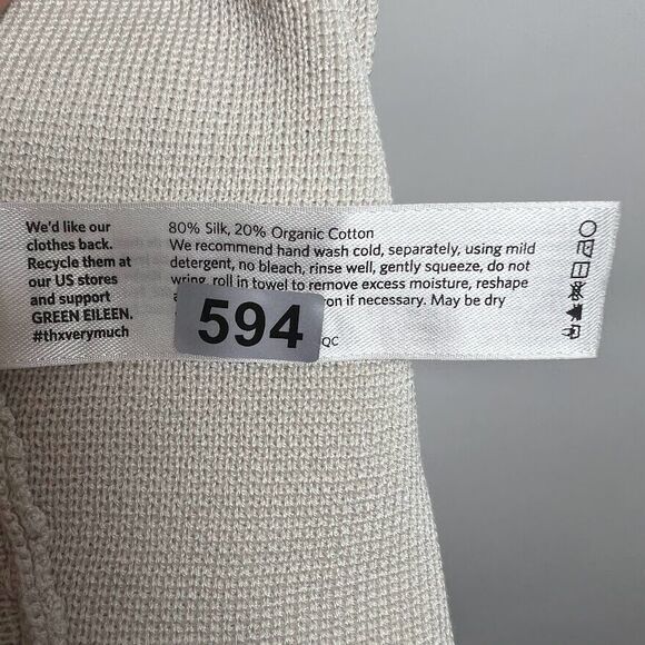 Eileen Fisher Vest Small Knit Open Front  Silk Cotton Oatmeal Beige Sleeveless - Picture 7 of 14